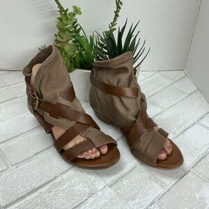 Miz Mooz Tan and Brown Strappy Sandals